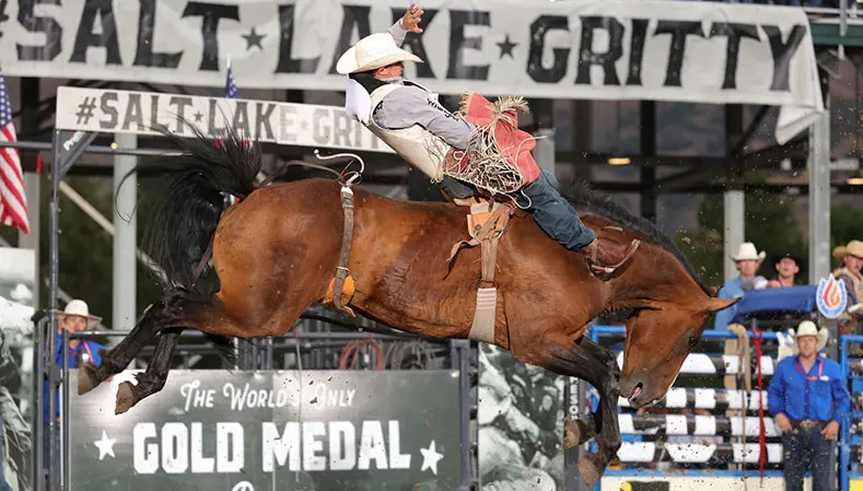 Torrential rain didn’t dampen the spirit of the Days of ’47 Cowboy Games & Rodeo in Salt Lake City on Thursday night