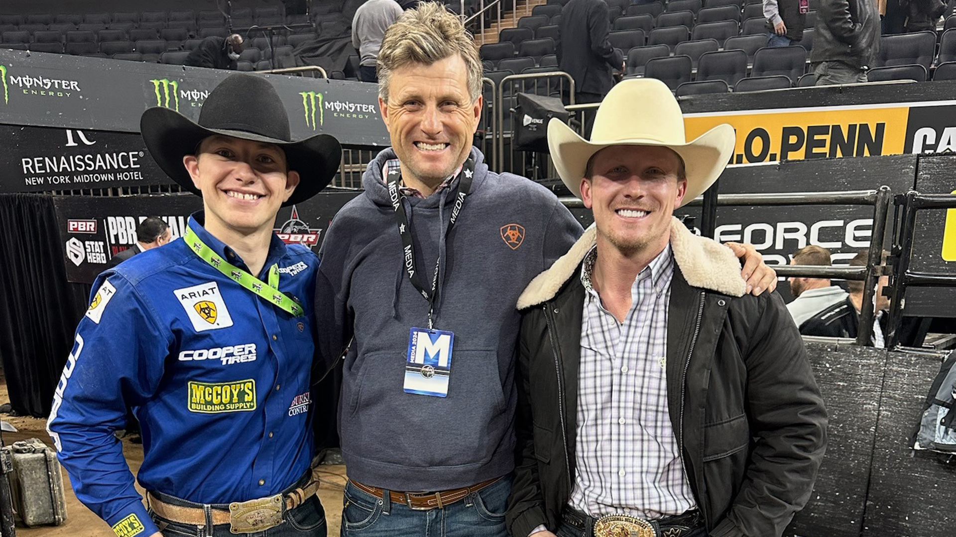 Three-time Olympic equestrian and longtime PBR fan Boyd Martin tips cap to bull riders